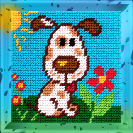 DIY Needlepoint Kit "Puppy on the lawn" 5.9"x5.9"