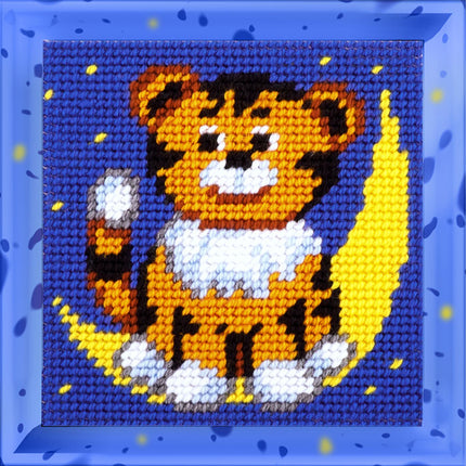 DIY Needlepoint Kit "Tiger cub on the moon" 5.9"x5.9"