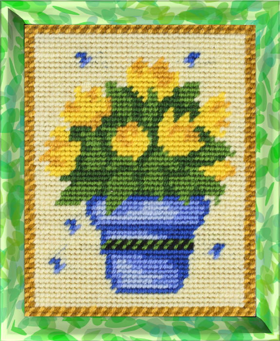 DIY Needlepoint Kit "Yellow tulips" 5.9"x7.9"
