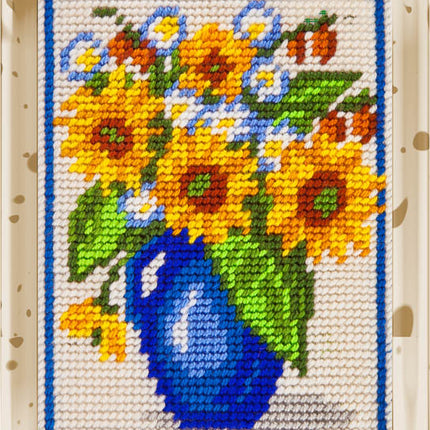 DIY Needlepoint Kit "Sunflowers in a blue jar" 5.9"x7.9"