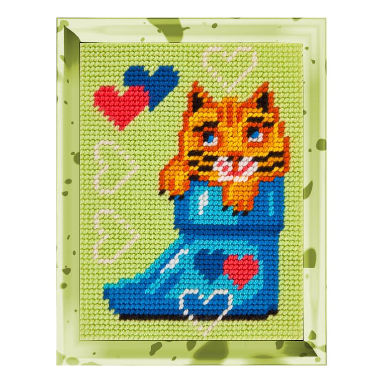 DIY Needlepoint Kit "Cat in a boot" 5.9"x7.9"