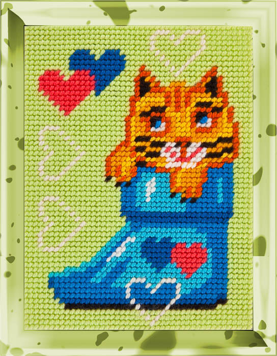DIY Needlepoint Kit "Cat in a boot" 5.9"x7.9"