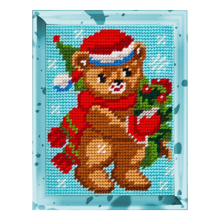 DIY Needlepoint Kit "Christmas teddy bear" 5.9"x7.9"
