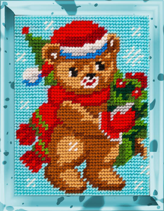 DIY Needlepoint Kit "Christmas teddy bear" 5.9"x7.9"