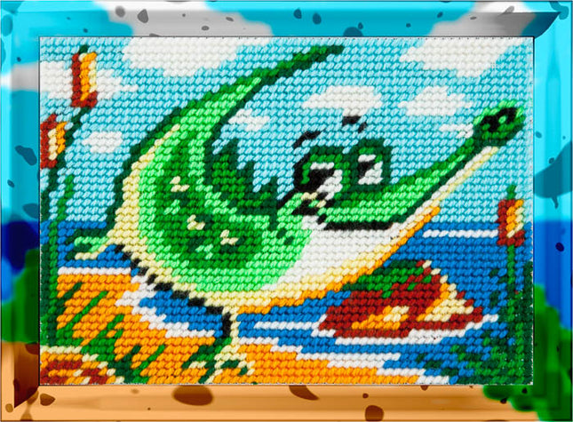 DIY Needlepoint Kit "Cheerful crocodile" 5.9"x7.9"