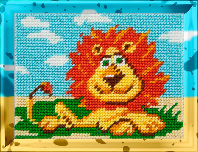 DIY Needlepoint Kit "Lion on vacation" 5.9"x7.9"