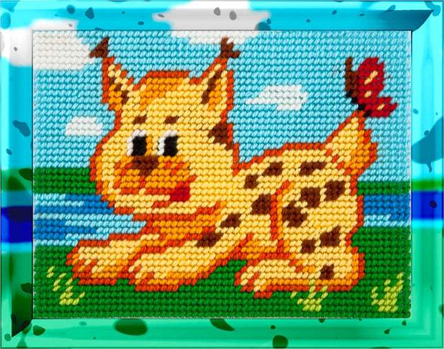 DIY Needlepoint Kit "Lynx with a butterfly" 5.9"x7.9"