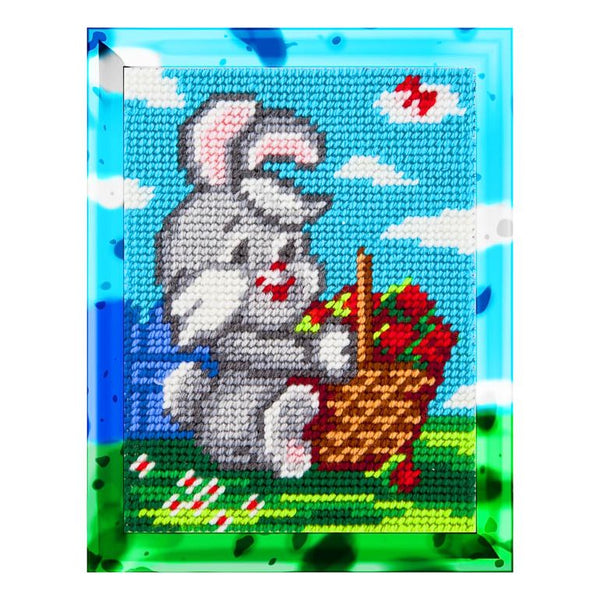 DIY Needlepoint Kit "Bunny with strawberries" 5.9"x7.9"