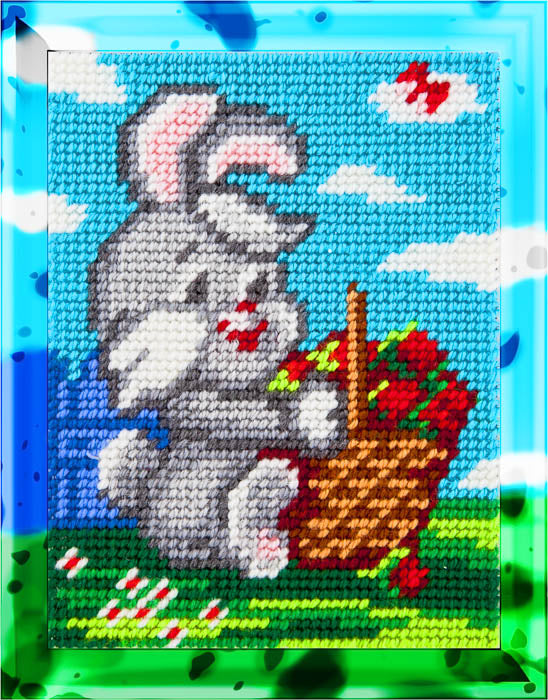 DIY Needlepoint Kit "Bunny with strawberries" 5.9"x7.9"