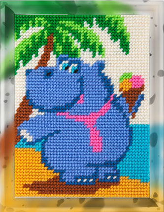 DIY Needlepoint Kit "Hippopotamus with ice cream" 5.9"x7.9"