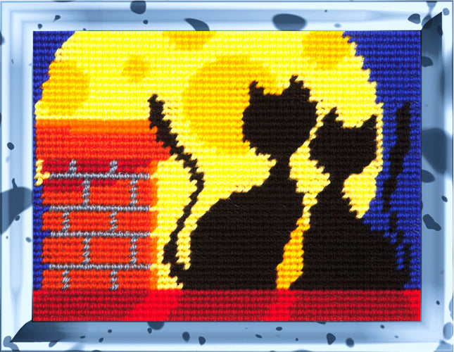 DIY Needlepoint Kit "Cats on the roof" 5.9"x7.9"