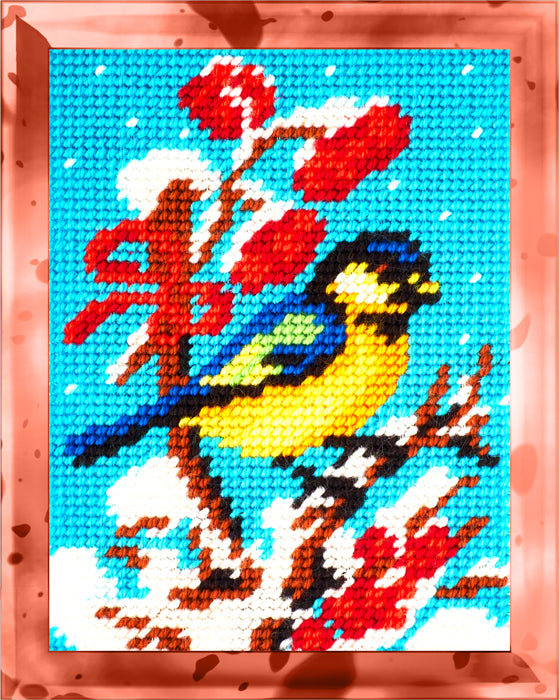 DIY Needlepoint Kit "Tit on a rowan" 5.9"x7.9"