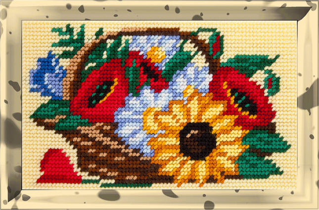 DIY Needlepoint Kit "Wildflowers in a basket" 5.9"x9.8" / 15x25 cm
