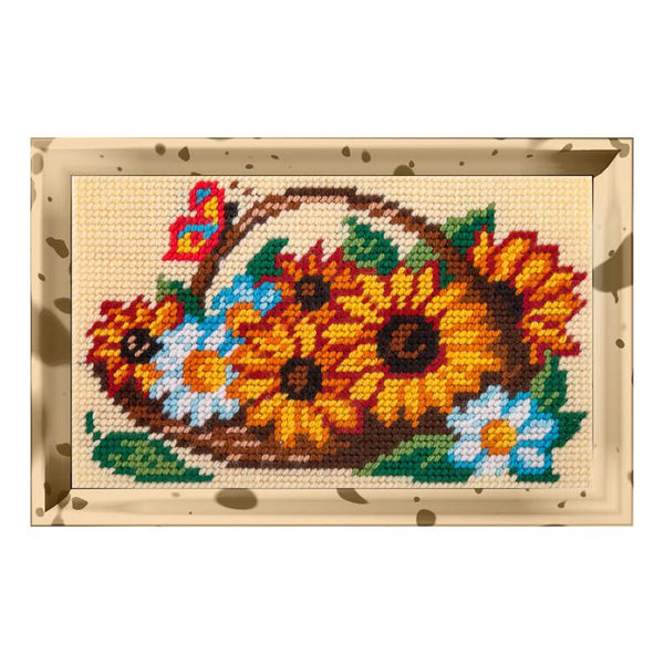 DIY Needlepoint Kit "Sunflowers and daisies in a basket" 5.9"x9.8" / 15x25 cm