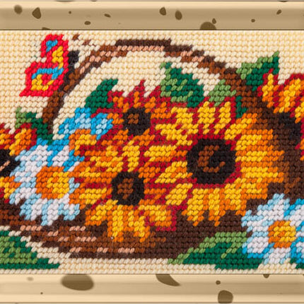 DIY Needlepoint Kit "Sunflowers and daisies in a basket" 5.9"x9.8" / 15x25 cm