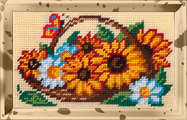 DIY Needlepoint Kit "Sunflowers and daisies in a basket" 5.9"x9.8" / 15x25 cm