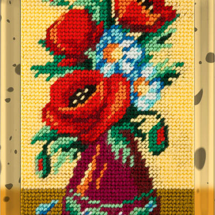DIY Needlepoint Kit "Bouquet of poppies and daisies" 5.9"x9.8" / 15x25 cm