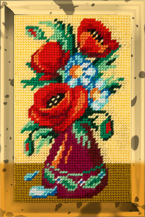 DIY Needlepoint Kit "Bouquet of poppies and daisies" 5.9"x9.8" / 15x25 cm