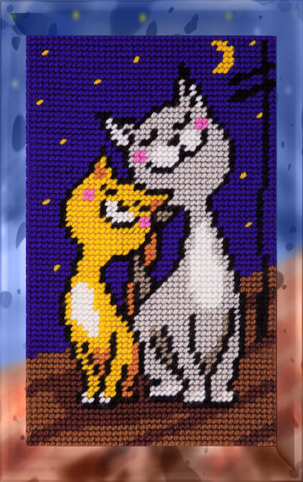 DIY Needlepoint Kit "Cats in love" 5.9"x9.8" / 15x25 cm