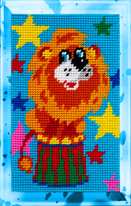 DIY Needlepoint Kit "A lion in a circus" 5.9"x9.8" / 15x25 cm