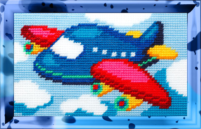 DIY Needlepoint Kit "The plane" 5.9"x9.8" / 15x25 cm