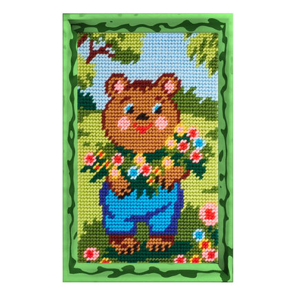 DIY Needlepoint Kit "Bear with flowers" 5.9"x9.8" / 15x25 cm