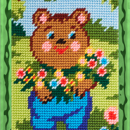 DIY Needlepoint Kit "Bear with flowers" 5.9"x9.8" / 15x25 cm