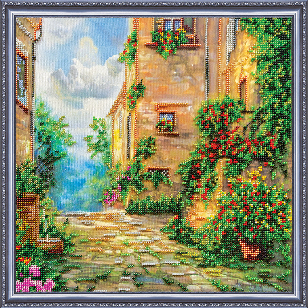 DIY Bead Embroidery Kit "Flower street" 12.6"x12.6" / 32.0x32.0 cm