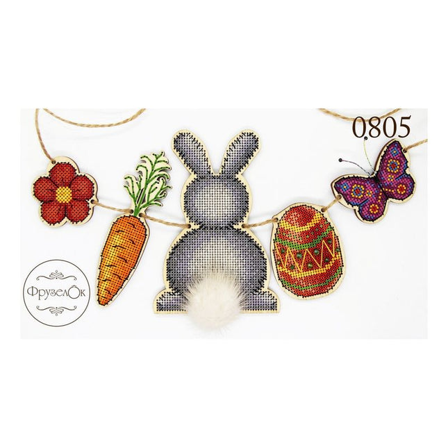 DIY Cross stitch kit on wood "Garland" 5.1x3.5 in, 2.0x1.8 in / 13.0x9.0 cm, 5.0x4.5 cm