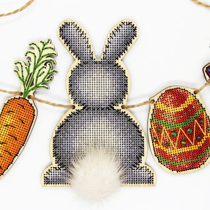 DIY Cross stitch kit on wood "Garland" 5.1x3.5 in, 2.0x1.8 in / 13.0x9.0 cm, 5.0x4.5 cm