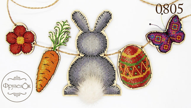 DIY Cross stitch kit on wood "Garland" 5.1x3.5 in, 2.0x1.8 in / 13.0x9.0 cm, 5.0x4.5 cm