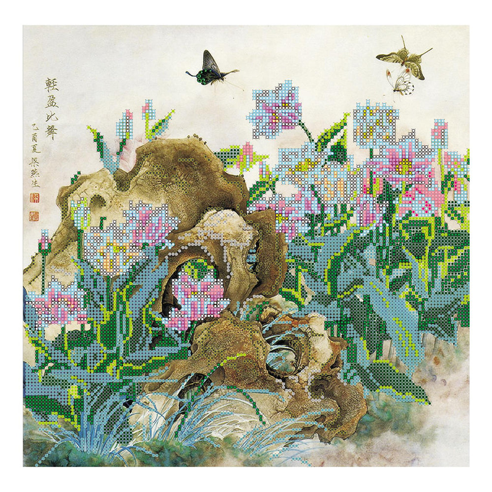 Canvas for bead embroidery "Chinese Тulips" 11.8"x11.8" / 30.0x30.0 cm