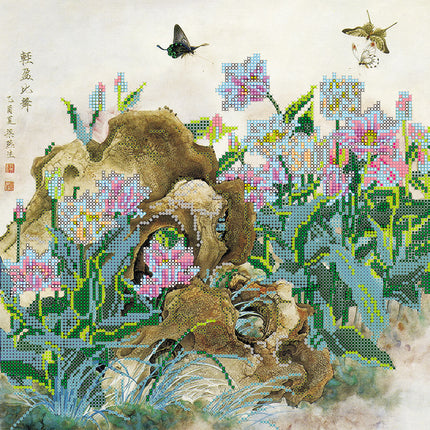 Canvas for bead embroidery "Chinese Тulips" 11.8"x11.8" / 30.0x30.0 cm