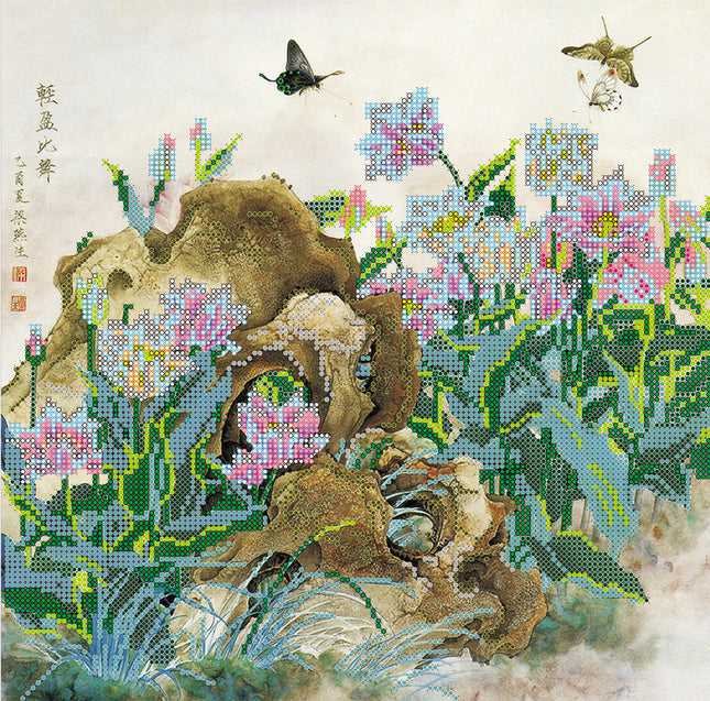 Canvas for bead embroidery "Chinese Тulips" 11.8"x11.8" / 30.0x30.0 cm