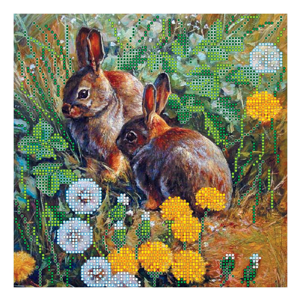 Canvas for bead embroidery "Leverets" 7.9"x7.9" / 20.0x20.0 cm