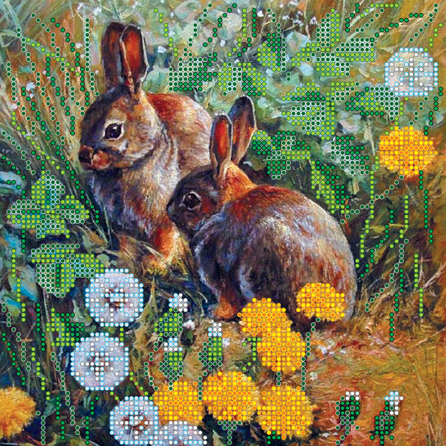 Canvas for bead embroidery "Leverets" 7.9"x7.9" / 20.0x20.0 cm