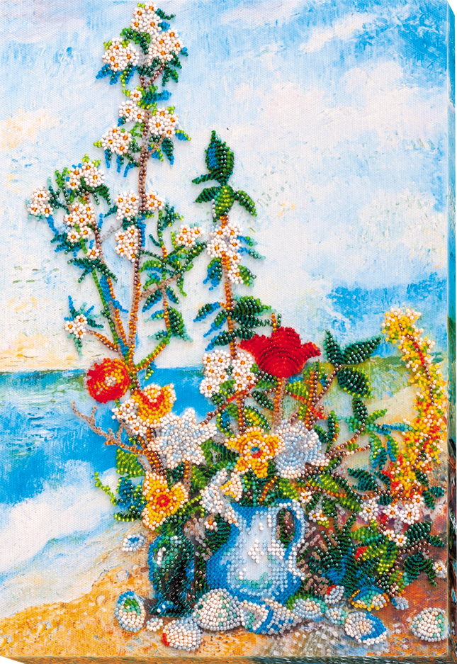 DIY Bead Embroidery Kit "Flowers on the shore" 9.4"x13.8" / 24.0x35.0 cm