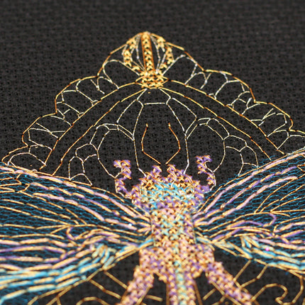DIY Cross Stitch Kit "Golden dragonfly" 9.4"x6.3"