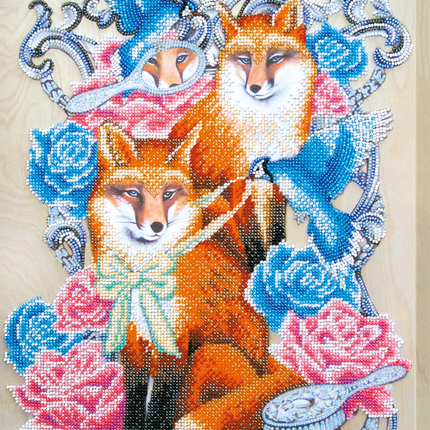 DIY Bead Embroidery Kit "Foxy holiday" 11.8"x15.7" / 30.0x40.0 cm