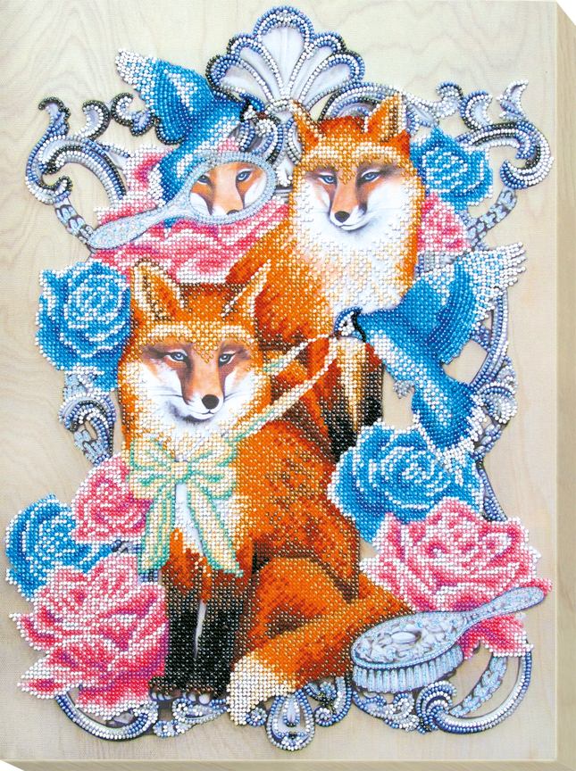 DIY Bead Embroidery Kit "Foxy holiday" 11.8"x15.7" / 30.0x40.0 cm