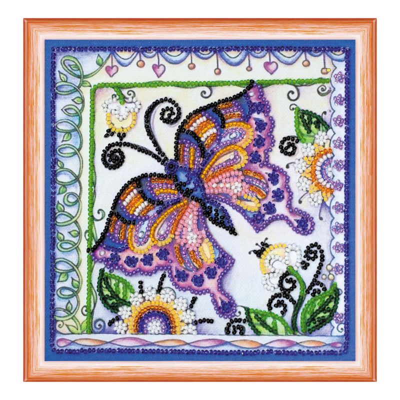 DIY Bead Embroidery Kit "Butterfly in flowers"  5.9"x5.9" / 15.0x15.0 cm