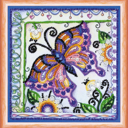 DIY Bead Embroidery Kit "Butterfly in flowers"  5.9"x5.9" / 15.0x15.0 cm