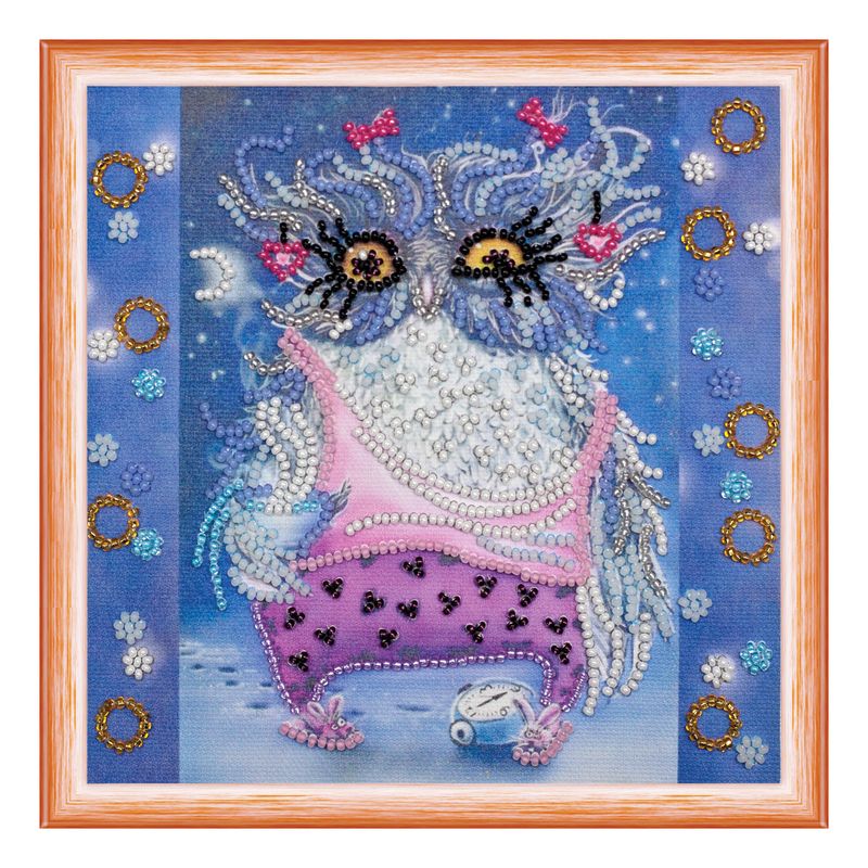 DIY Bead Embroidery Kit "Owl and alarm clock"  5.9"x5.9" / 15.0x15.0 cm