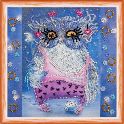 DIY Bead Embroidery Kit "Owl and alarm clock"  5.9"x5.9" / 15.0x15.0 cm