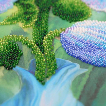 DIY Bead Embroidery Kit "Blue Poppies" 11.8"x11.8" / 30.0x30.0 cm
