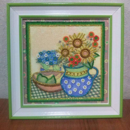 DIY Bead Embroidery Kit "Sunflower still life"  5.9"x5.9" / 15.0x15.0 cm