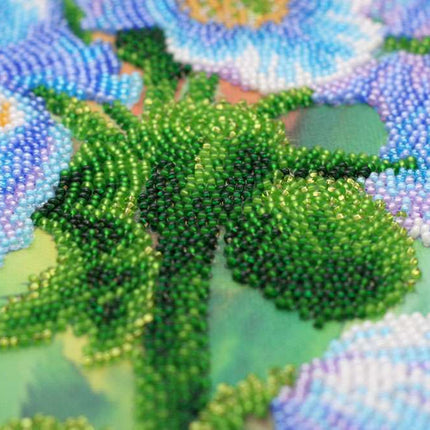 DIY Bead Embroidery Kit "Blue Poppies" 11.8"x11.8" / 30.0x30.0 cm