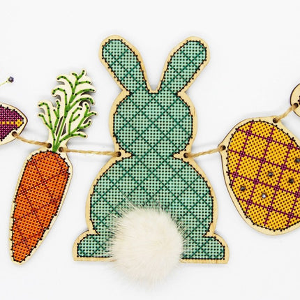 DIY Cross stitch kit on wood "Garland" 5.1x3.5 in, 2.0x1.8 in / 13.0x9.0 cm, 5.0x4.5 cm