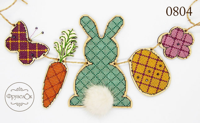 DIY Cross stitch kit on wood "Garland" 5.1x3.5 in, 2.0x1.8 in / 13.0x9.0 cm, 5.0x4.5 cm