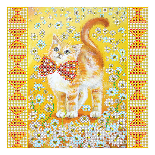 Canvas for bead embroidery "Sunny Kitten" 7.9"x7.9" / 20.0x20.0 cm